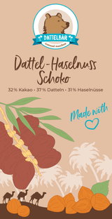 Dattel - Schokolade BIO – mit Haselnussnougat - DATTELBÄR - DB_SK_32H - DATTELBAER